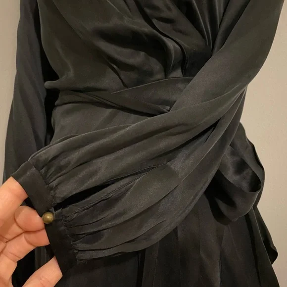 ZIMMERMAN BLACK SILK RUFFLE LONG DRESS ASYMMETRICAL WITH BELT SIZE 0 - Picture 11 of 13